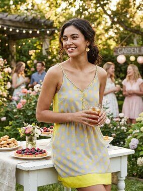 Esley NWT Yellow Gray Daisy Print Spaghetti Straps Pockets Cottagecore Dress